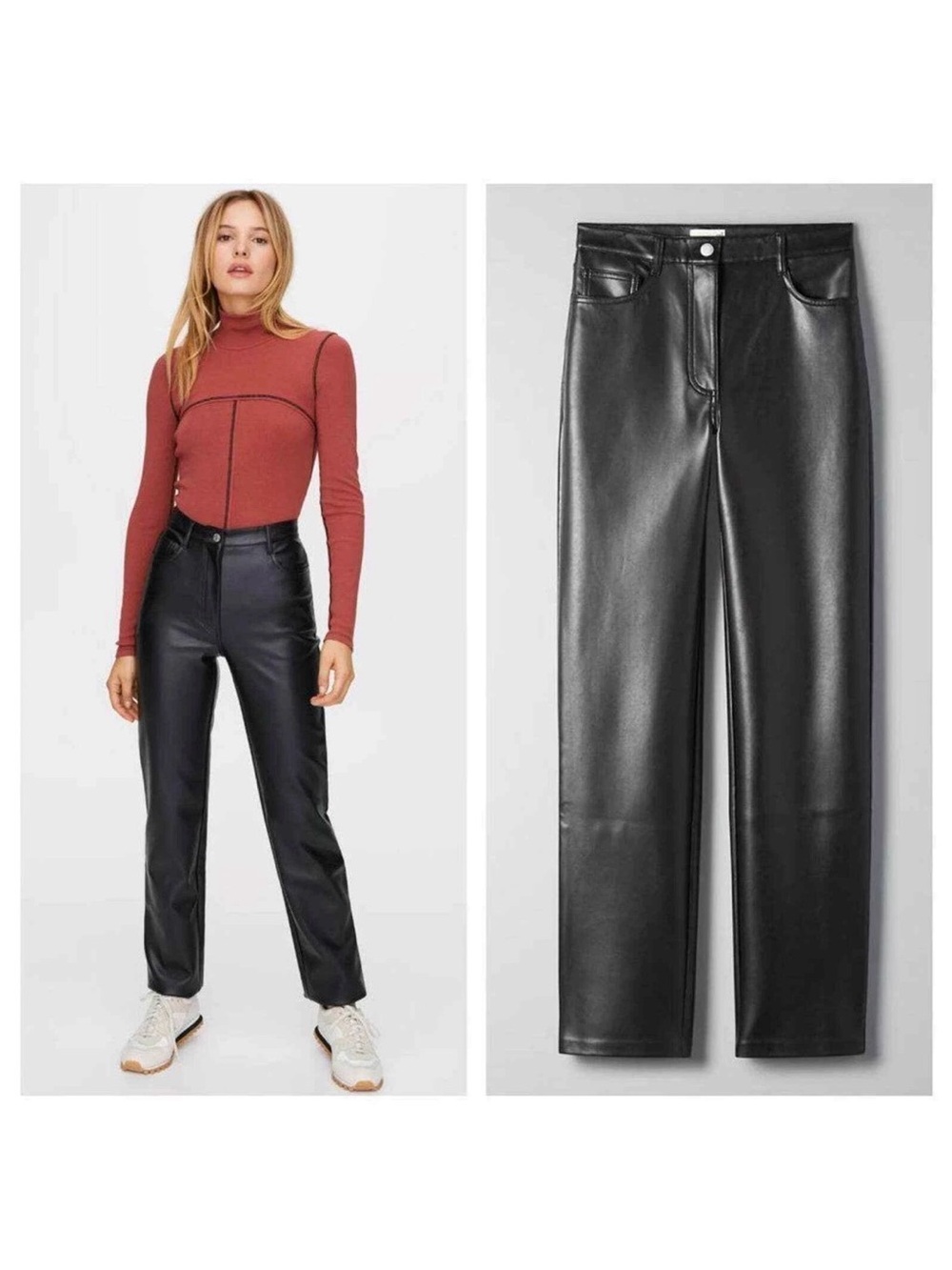 Wilfred Aritzia Melina High Rise Faux Leather Straight Pants Black Size 2